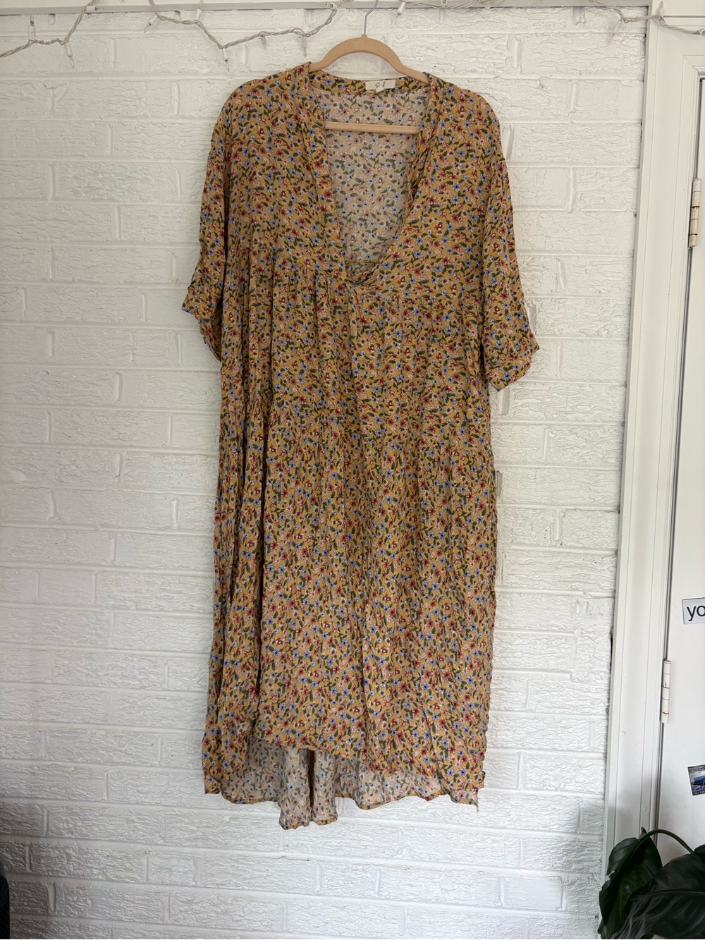 easel Mustard Floral V-Neck Midi Dress